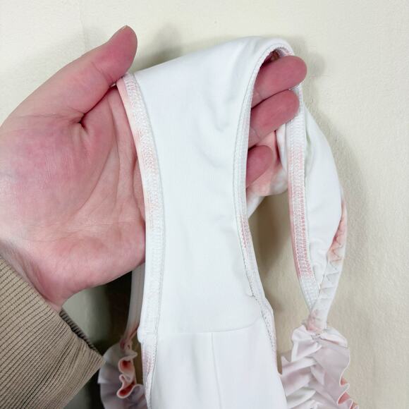 Aerie Two Piece Printed Ruffle Bandeau Bikini Top and Cheekiest Bottom Swimsuit - Picture 10 of 12